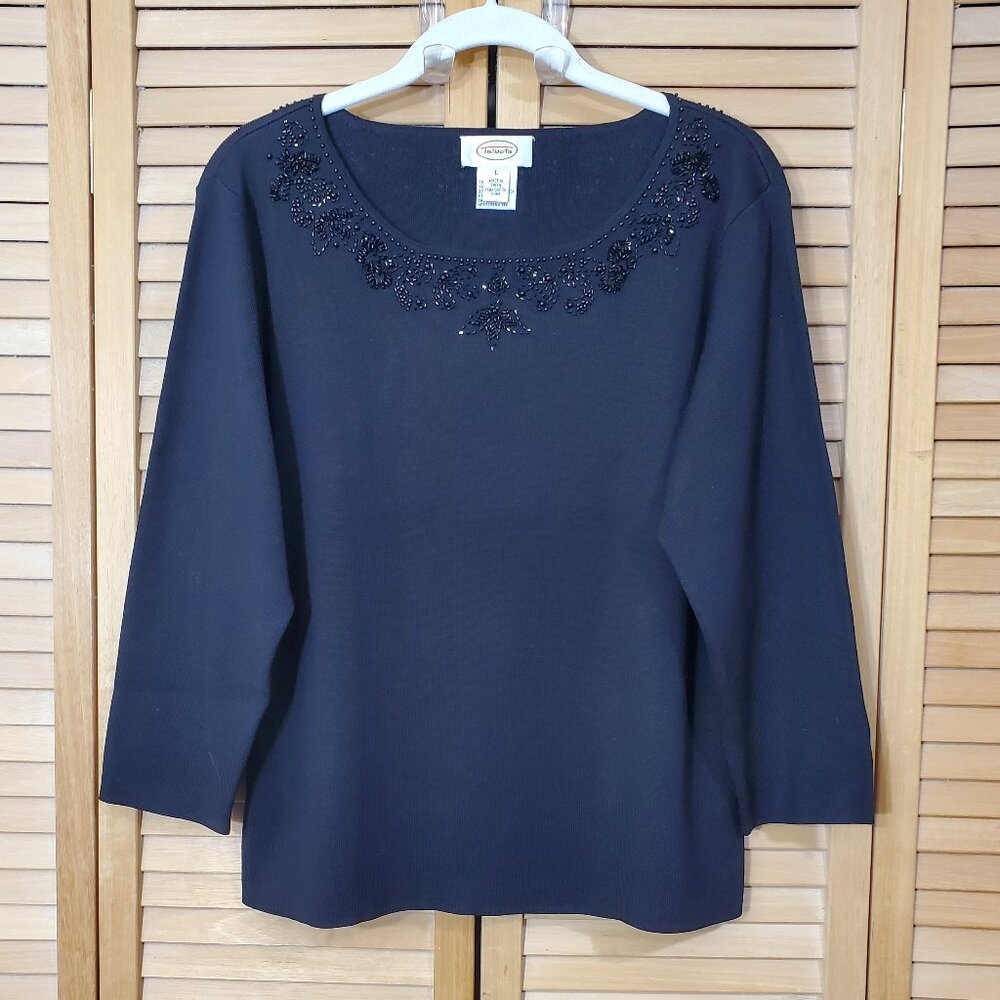 Talbots Vintage Black Silk Blend Beaded Sweater L